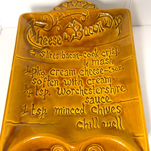 Vintage 1970's "USA Pottery" Cheese & Bacon Dip Recipe Serving Platter - Picture 2 of 5